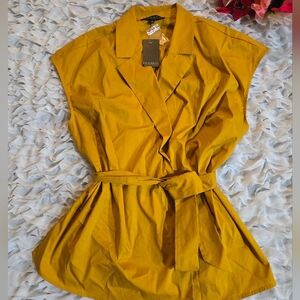 Eloquii Mustard Yellow Belted Blouse